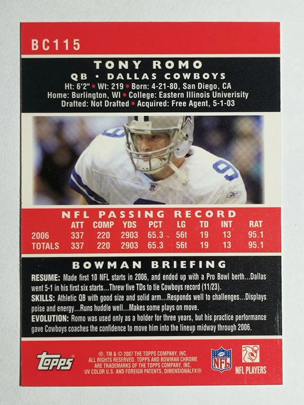 2007 Bowman Chrome #BC115 Tony Romo