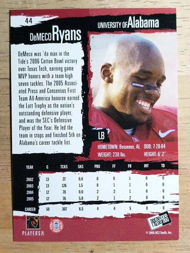 2006 Press Pass #44 DeMeco Ryans
