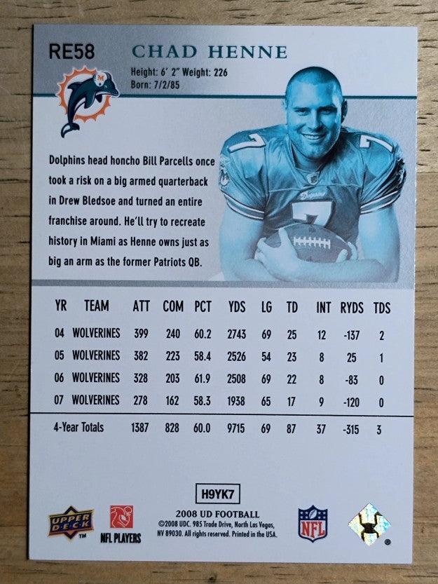 2008 Upper Deck Rookie Exclusives #RE58 Chad Henne