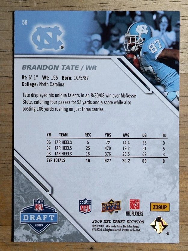 2009 Upper Deck Draft Edition #58 Brandon Tate RC