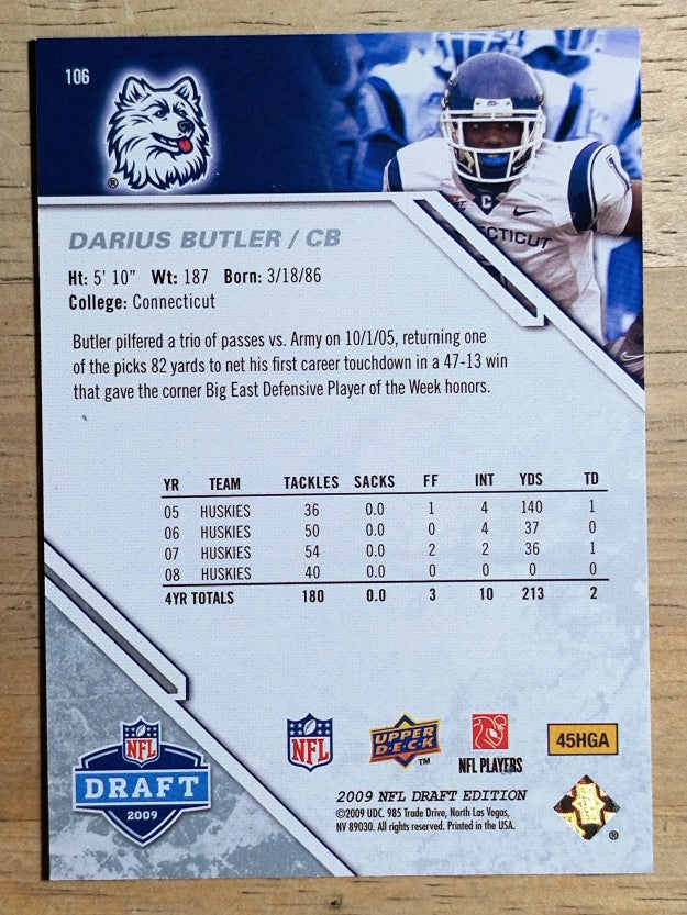 2009 Upper Deck Draft Edition #106 Darius Butler RC