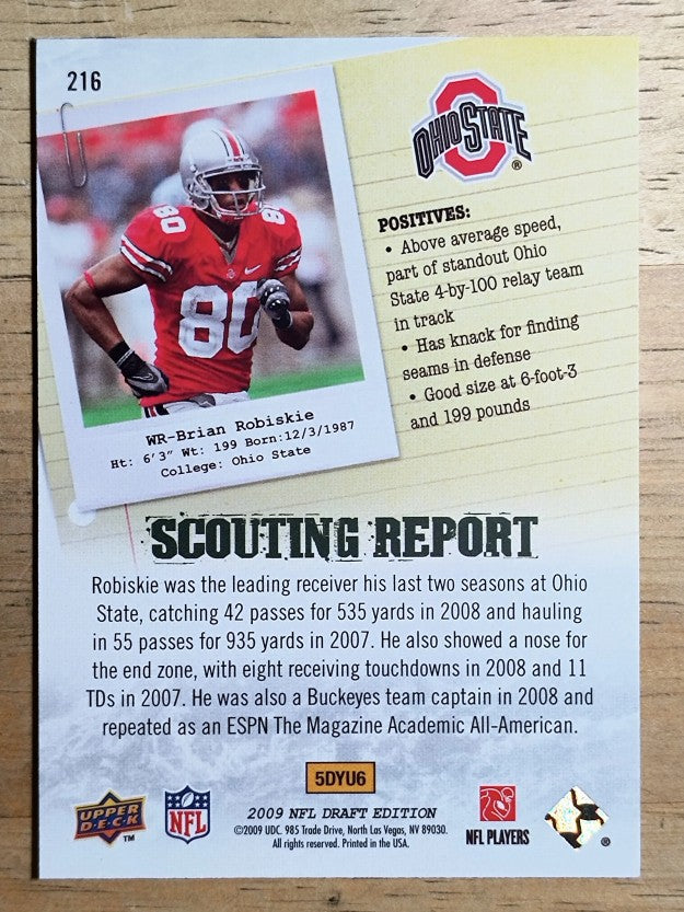 2009 Upper Deck Draft Edition #216 Brian Robiskie SR