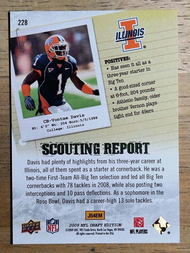 2009 Upper Deck Draft Edition #228 Vontae Davis SR
