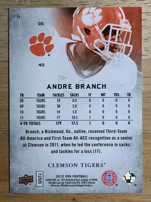 2012 SP Authentic #6 Andre Branch
