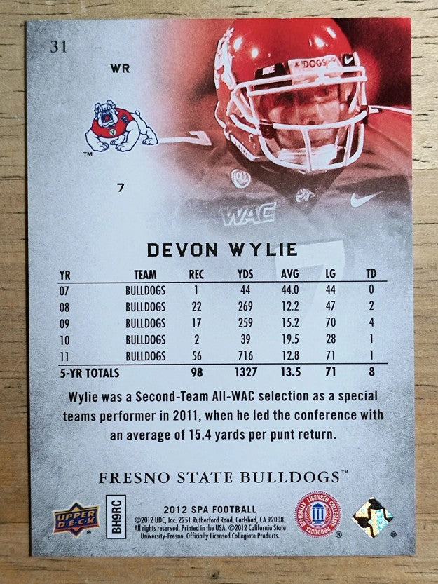 2012 SP Authentic #31 Devon Wylie