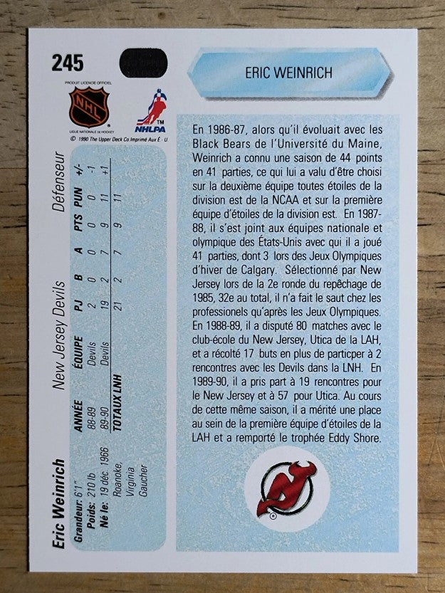 1990-91 Upper Deck French #245 Eric Weinrich RC