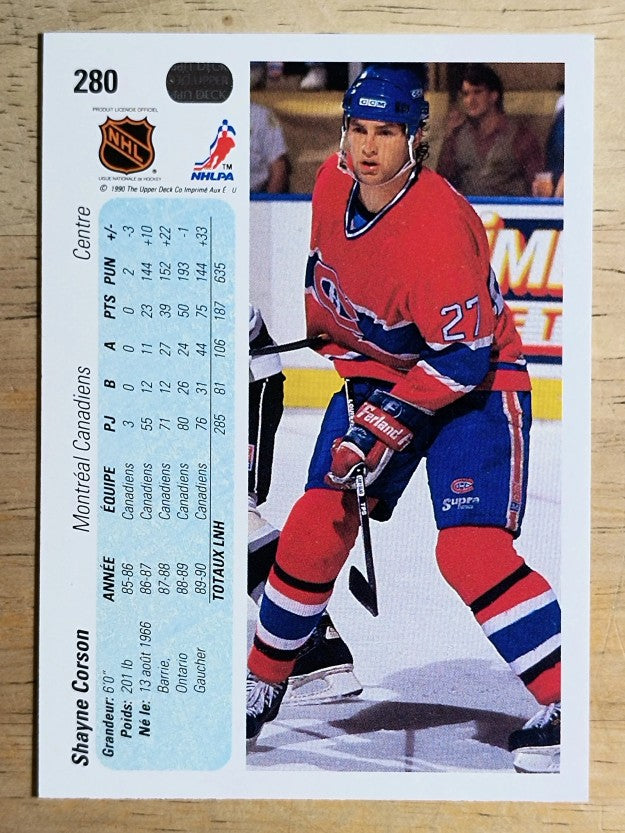 1990-91 Upper Deck French #280 Shayne Corson