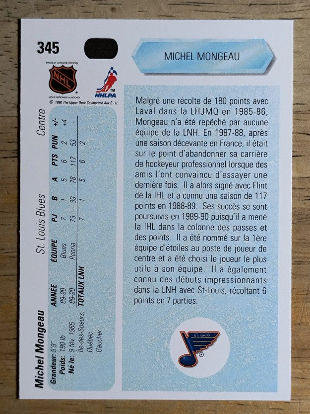 1990-91 Upper Deck French #345 Michel Mongeau RC