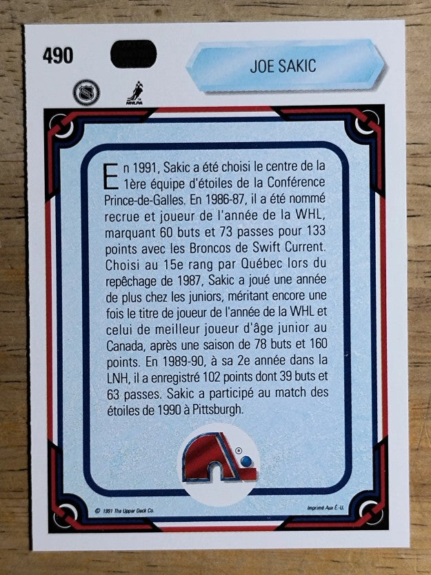1990-91 Upper Deck French #490 Joe Sakic AS