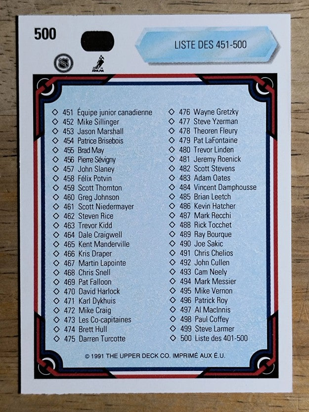 1990-91 Upper Deck French #500 Checklist 401-500