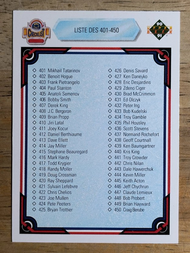 1990-91 Upper Deck French #500 Checklist 401-500