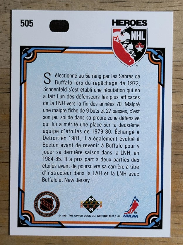 1990-91 Upper Deck French #505 Jim Schoenfeld HERO