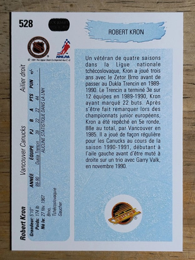 1990-91 Upper Deck French #528 Robert Kron YG RC
