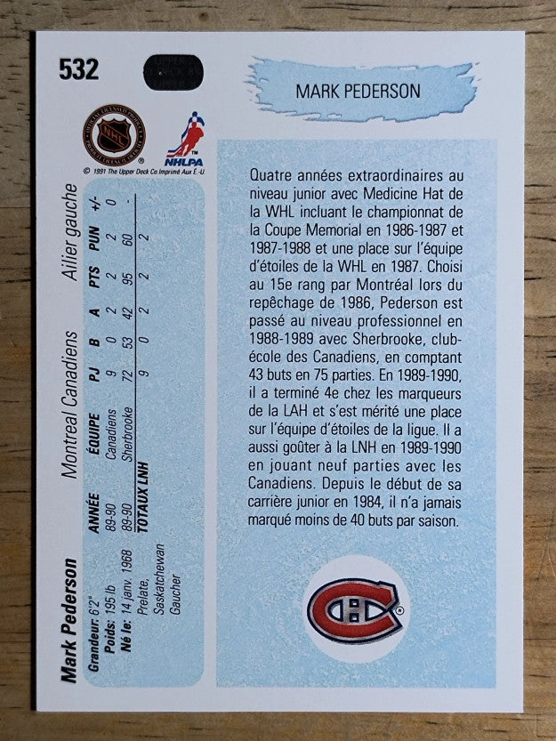 1990-91 Upper Deck French #532 Mark Pederson YG RC