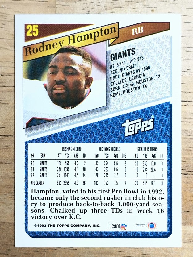 1993 Topps #25 Rodney Hampton