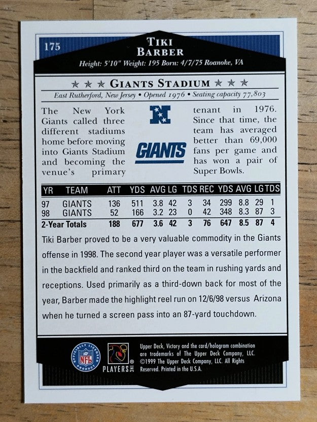 1999 Upper Deck Victory #175 Tiki Barber