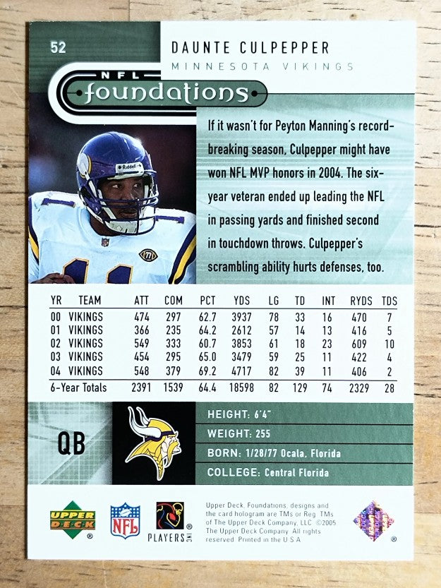 2005 Upper Deck Foundations #52 Daunte Culpepper