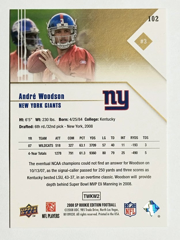 2008 SP Rookie Edition #102 Andre Woodson RC