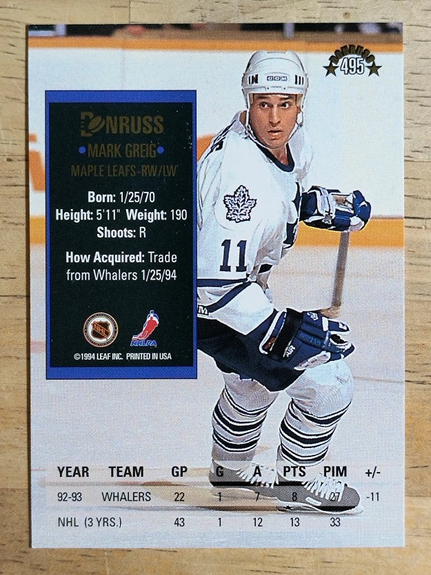 1993-94 Donruss #495 Mark Greig