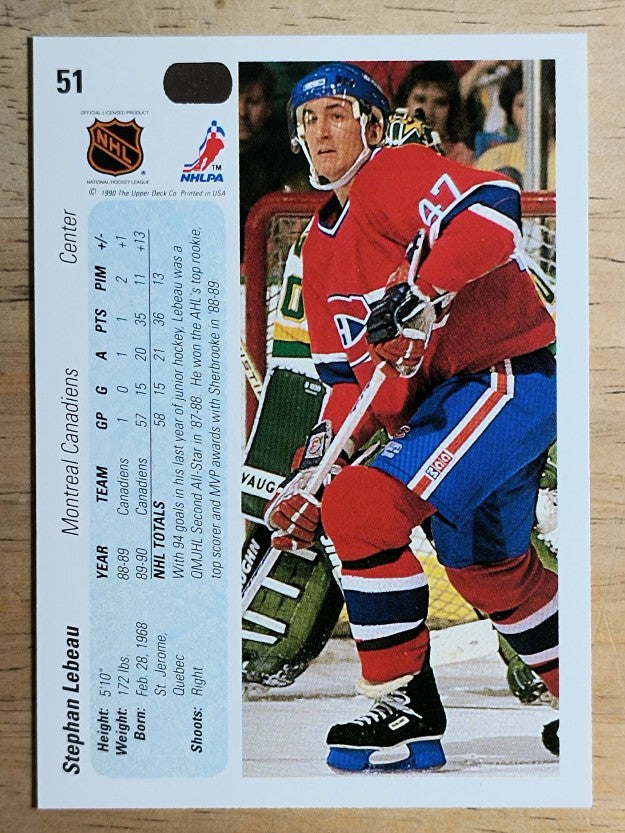 1990-91 Upper Deck #51 Stephan Lebeau RC