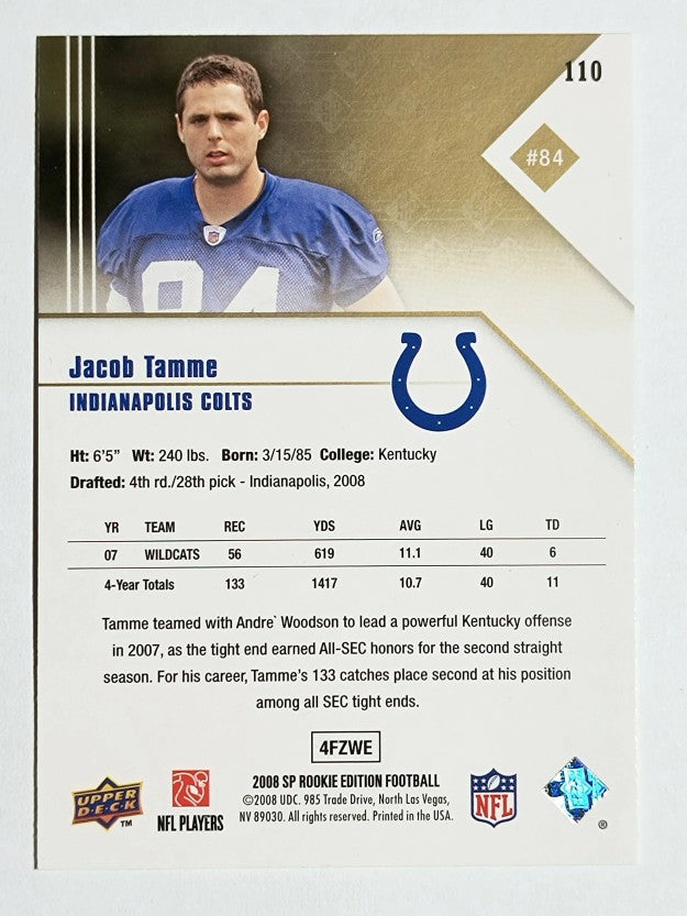 2008 SP Rookie Edition #110 Jacob Tamme RC