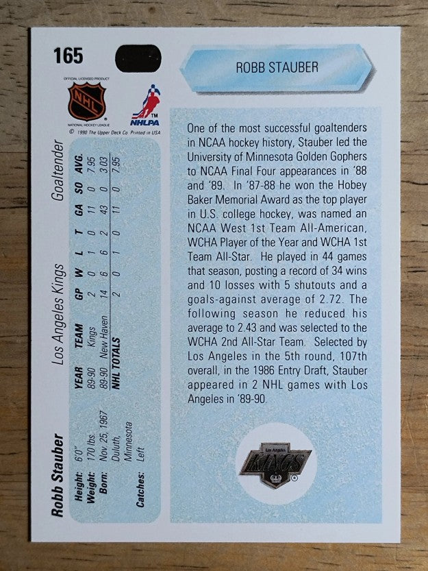 1990-91 Upper Deck #165 Robb Stauber RC