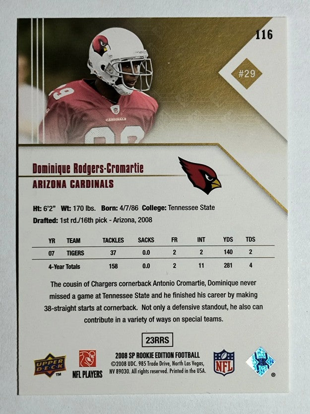 2008 SP Rookie Edition #116 Dominique Rodgers-Cromartie RC