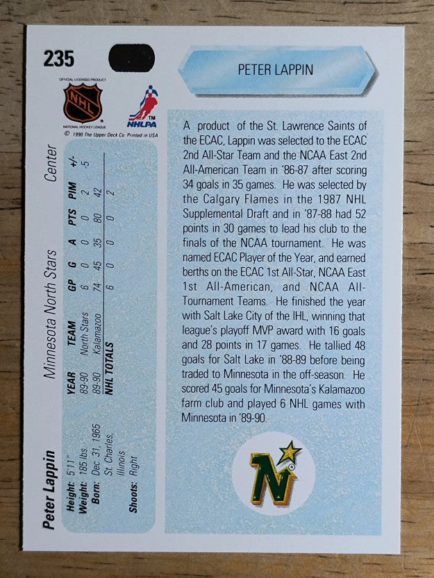 1990-91 Upper Deck #235 Peter Lappin RC