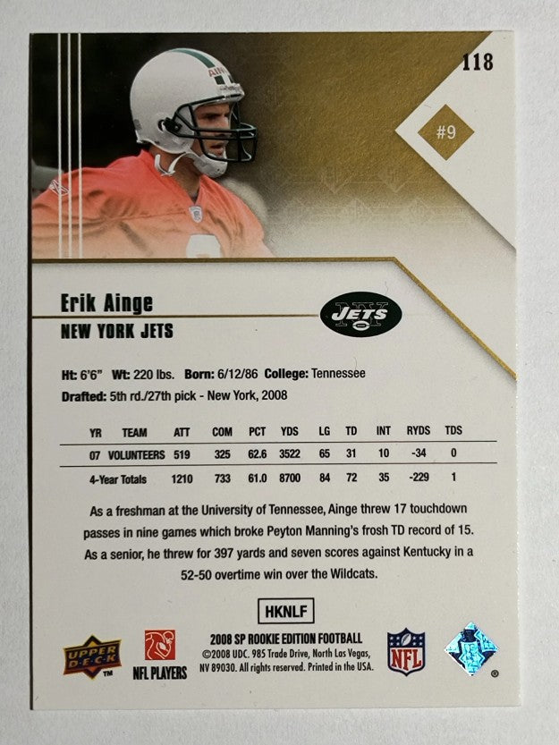 2008 SP Rookie Edition #118 Erik Ainge RC