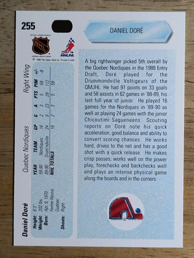 1990-91 Upper Deck #255 Daniel Dore RC
