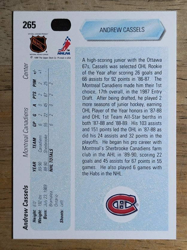 1990-91 Upper Deck #265 Andrew Cassels RC