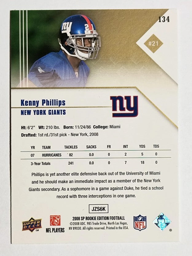 2008 SP Rookie Edition #134 Kenny Phillips RC
