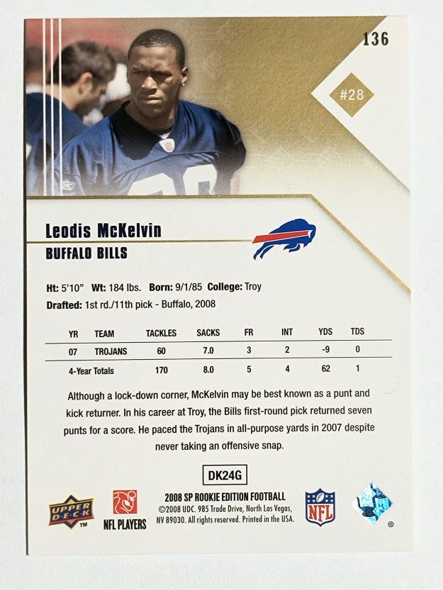 2008 SP Rookie Edition #136 Leodis McKelvin RC