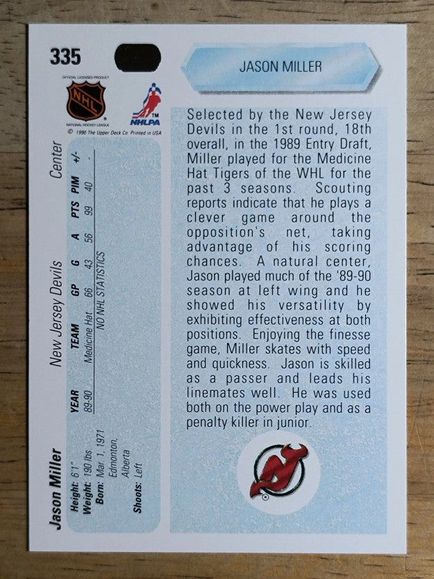 1990-91 Upper Deck #335 Jason Miller RC