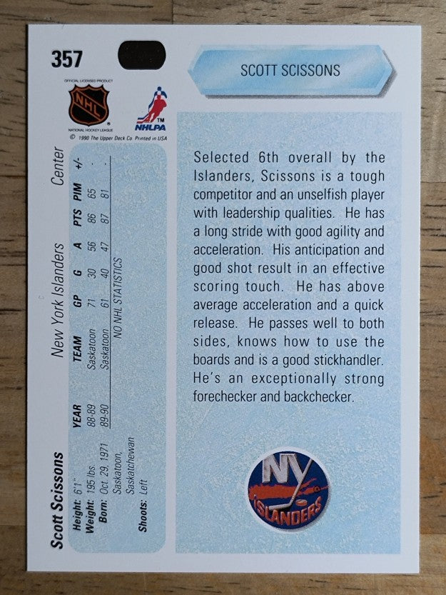 1990-91 Upper Deck #357 Scott Scissons RC