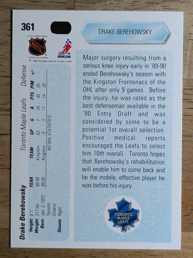 1990-91 Upper Deck #361 Drake Berehowsky RC
