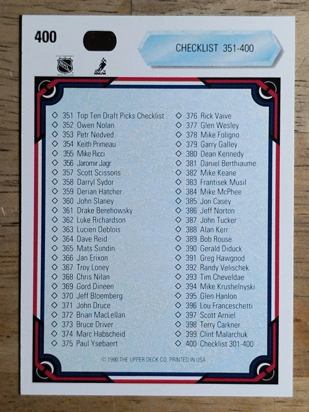 1990-91 Upper Deck #400 Checklist 301-400