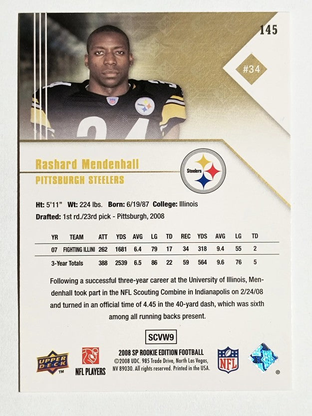 2008 SP Rookie Edition #145 Rashard Mendenhall RC