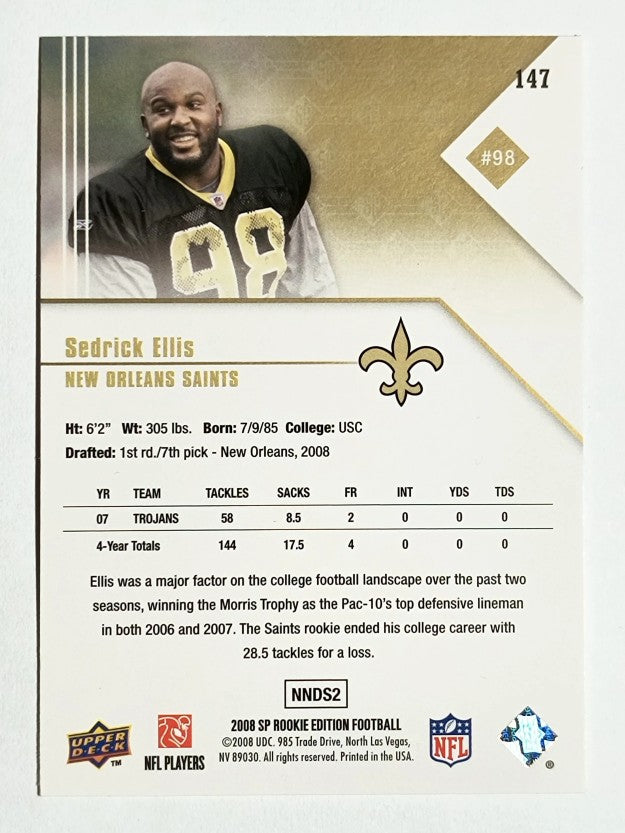 2008 SP Rookie Edition #147 Sedrick Ellis RC