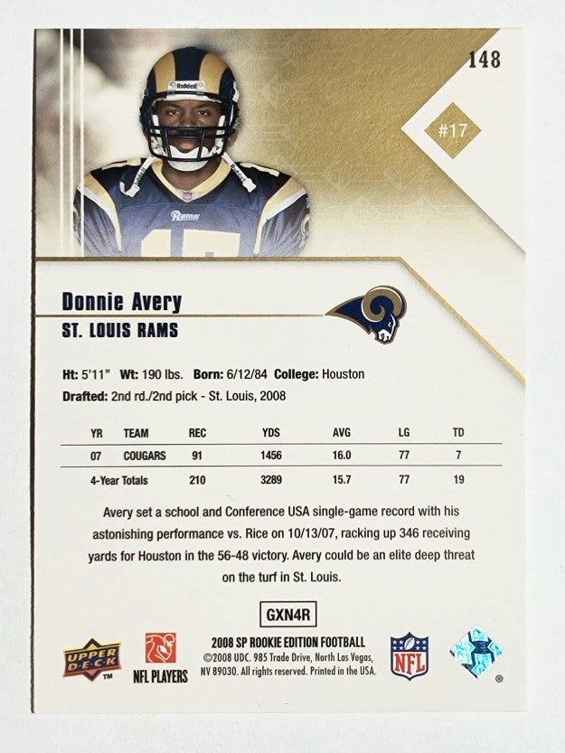 2008 SP Rookie Edition #148 Donnie Avery RC