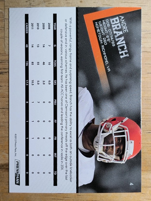 2012 Press Pass #4 Andre Branch