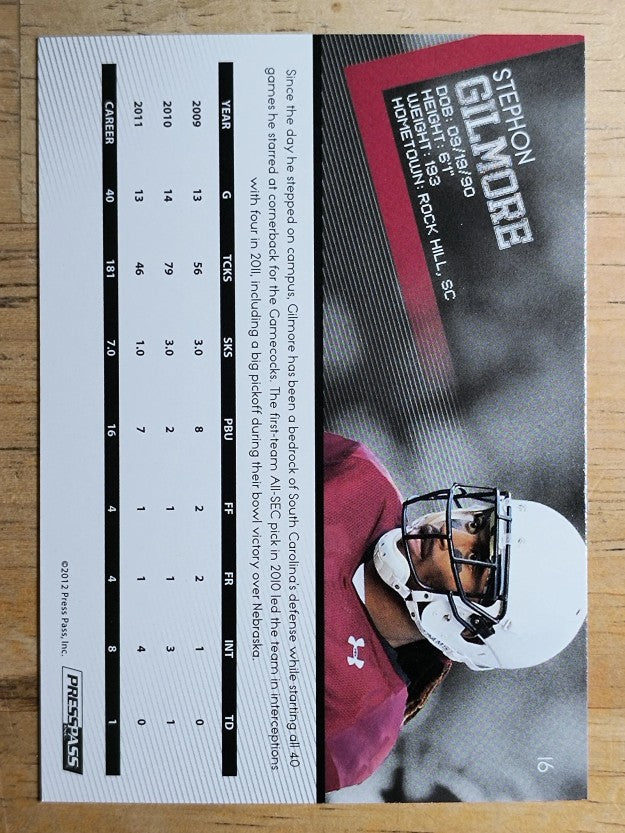 2012 Press Pass #16 Stephon Gilmore