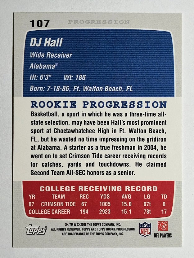 2008 Topps Rookie Progression #107 DJ Hall RC