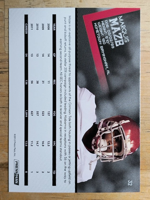 2012 Press Pass #32 Marquis Maze