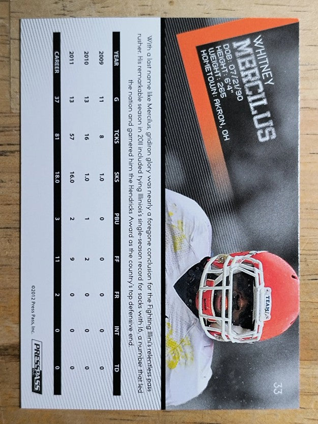 2012 Press Pass #33 Whitney Mercilus