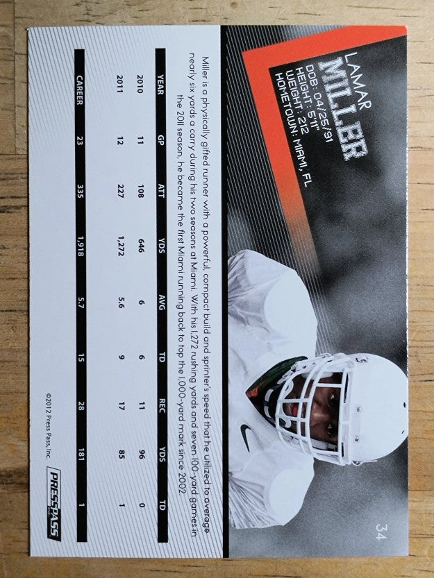 2012 Press Pass #34 Lamar Miller