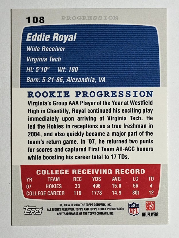 2008 Topps Rookie Progression #108 Eddie Royal RC