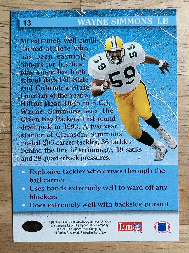 1993 Upper Deck #13 Wayne Simmons RC