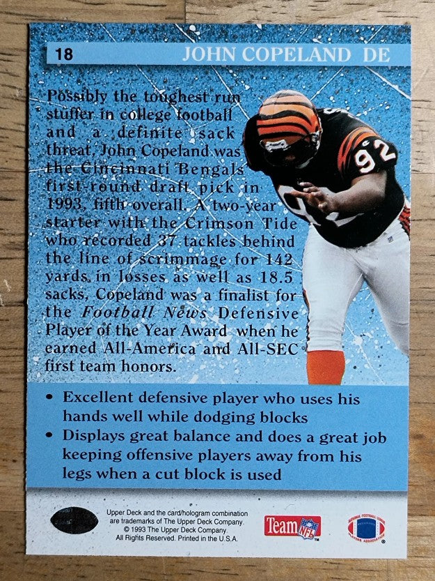 1993 Upper Deck #18 John Copeland RC