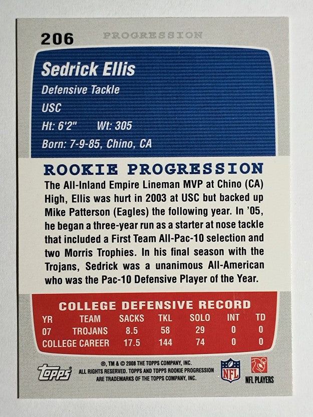 2008 Topps Rookie Progression #206 Sedrick Ellis RC